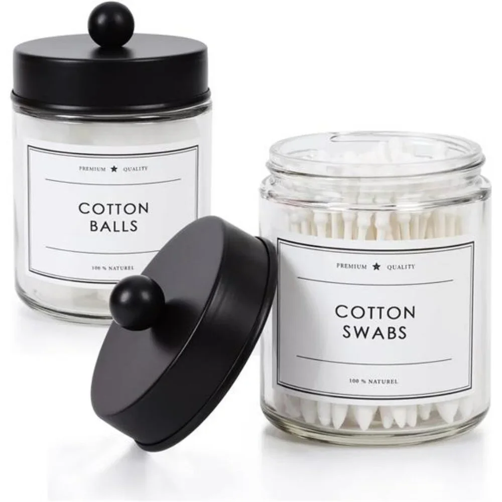 2-Pack Bathroom Apothecary Storage Jars, Vanity Countertop Canister, Glass Jars